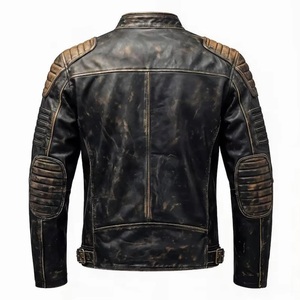 High Street Custom 100% Genuine Leather Winter Distressed Stand Collar Zipper <b>Jacket</b> for Men with Pockets Plain Dyed OEM Service - Product Image 2