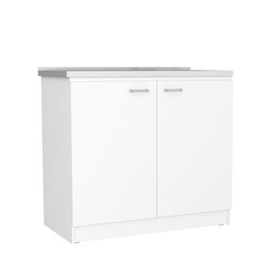 Lavandino Bianco Indipendente con Mobile a Doppia Anta e Due Ripiani, Prodotto per Arredamento Cucina - Product Image 5