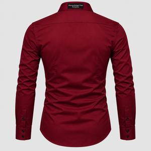 Camisa de vestir de manga larga para hombre con logo bordado, transpirable, de color liso, estilo casual elegante, con cuello vuelto, precio mayorista, precio económico. - Product Image 5