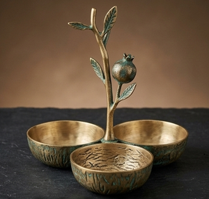 Modern <b>Metal</b> Nut Server <b>Bowl</b> Set With Tree Design And Pomegranate Detail - Product Image 4
