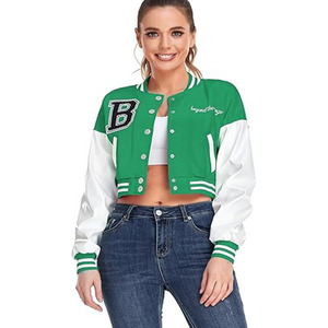baby healthy Women's Crop Varsity <b>Jacket</b> Stitched Leather <b>Baseball</b> <b>Bomber</b> <b>Jacket</b> Y2K Streetwear Short Coat - Product Image 1