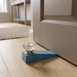 Crystal <b>Glass</b> <b>Knob</b> <b>Door</b> Stopper with Blue Wood Base Traditional Style Adjustable & Durable Drawer Handle for Home Office Use - Product Image 4