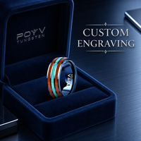 Bague de mariage en carbure de tungstène bleu de 8 mm avec incrustation de turquoise et de bois naturel, bord biseauté, pour homme, ajustement confortable, vente en gros