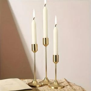 Ensemble de 3 bougeoirs en métal doré, grands supports de bougies coniques, centre de table décoratif moderne pour salle à manger, salon, chambre à coucher - Product Image 1