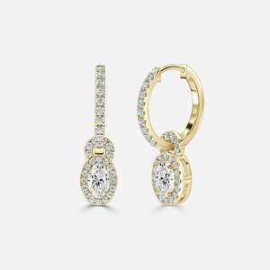 Boucles d'oreilles pendantes de luxe EtherStar en or jaune avec halo de diamants ovales de 2,24 carats cultivés en laboratoire pour femme - Product Image 2