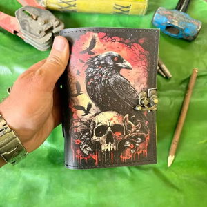 Diario de Cuero Genuino con Esqueleto de Cuervo, Cuaderno Gótico de Cuervos, Diario de Bruja Oculta, Grimoire de Terror, Regalo, Cuaderno de Bocetos Hecho a Mano - Product Image 1