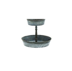 Galvanized Two Tiered Serving Stand 2 Tier Metal Tray Platter For Cake <b>Cupcakes</b> Dessert Farmhouse Decor Serving Tray Cheap Price - Product Image 2