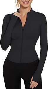 Haut de sport décontracté pour femme, noir, à manches longues, avec fermeture éclair sur le devant, col montant, couleur unie, respirant, en Spandex et Polyester, coupe ajustée - Product Image 2