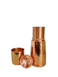 Handcrafted 950ml Copper Water Carafe Set Luxury Bedside Water Jar for Wellness Hammered Finish Ayurvedic Drinkware for Gifting - Product Image 3