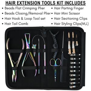 High Quality Hair <b>Extension</b> Installation Tools Kit Microlink <b>bead</b> crimper Loop Hook Tool Parting Finger & trimming scissors - Product Image 2
