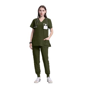 Ensemble de blouses médicales pour femmes, couleur violette, haut à col en V avec poches et pantalon, coton et polyester tissé, uniforme d'hôpital pour infirmières - Product Image 1