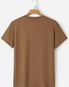 Camiseta de algodón azul marino para hombre, cuello redondo, manga corta, corte regular, informal, tejido de punto, lisa. - Product Image 4