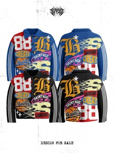 Camisa Chaqueta de Punto Reversible Saintage para Hombre, Diseño de Parches Estilo Urbano, Azul y Negro, Logotipo de los 88 Saints, Cuello Camisero - Product Image 1
