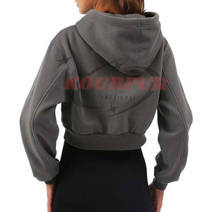 Sudadera Corta para Mujer, Color Gris Sólido, Manga Regular, Informal, de Punto, de Algodón, para Otoño - Product Image 4