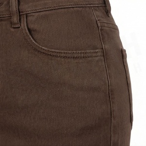 Jupe crayon en jean taille haute pour femme, couleur unie, longueur genou, style décontracté avec poches et ourlet effiloché - Product Image 5