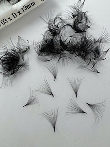 Extensions de cils pré-faits par le fournisseur, en cheveux synthétiques, faits à la main, courbure CC/DD/M/L, effet naturel, longs, étroits, noirs mats - Product Image 2