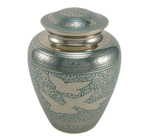 Hermosa Urna Conmemorativa de Latón Plateado Azul con Palomas Grabadas, Estilo Americano/Europeo, para Cenizas de Adultos, para Almacenamiento de Cremaciones - Product Image 5