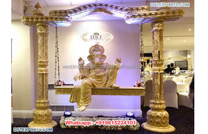 Mariage indien seigneur Ganesha danse Statue aspect bois FRP Ganesha Statue pour décoration danse Pose Ganesha pour mariage - Product Image 4