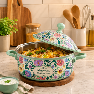 Casserole en acier émaillé vintage de qualité supérieure Marvel Handicrafts avec couvercle, pot de service isolé, rétention de chaleur, ustensiles de cuisine - Product Image 3