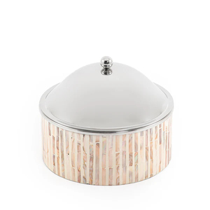 Casserole ronde en bois avec couvercle en acier inoxydable et incrustation de nacre, design moderne et luxueux, pot en métal durable - Product Image 5