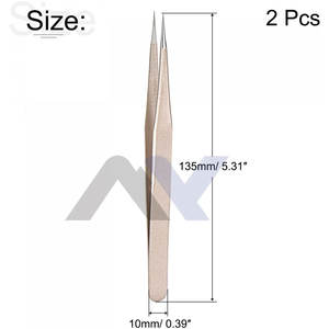 Pince à épiler pour extensions de cils, lot de 2, courbée, en acier inoxydable, avec poignée diamantée, couleur champagne - Product Image 3