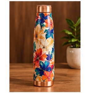 Termo de Cobre con Estampado de Azulejos Damasco Azul y Blanco, Tapa de Cobre, Botella de Agua Portátil para Viaje - Product Image 2