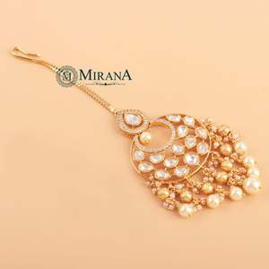 Radhika Polki Colored Beaded Maangtika-Cultural Collectible Jewelry - Product Image 4