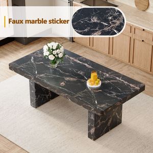 Set di Tavolo e Sedie da Pranzo di Lusso con Motivo in Marmo Nero, 200x100x76 cm, Piano in MDF Spesso 9 cm, Coppia - Product Image 6