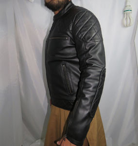 Veste de moto en cuir de vachette véritable de qualité supérieure, épaules matelassées sur mesure, imperméable, coupe ajustée, unisexe, design hiver. - Product Image 5