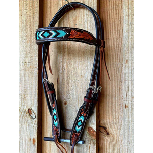 Têtière Western en Cuir Véritable Faite à la Main pour Cheval, Ornée d'un Décor Fantaisie, Gravée et Peinte à la Main - Product Image 3