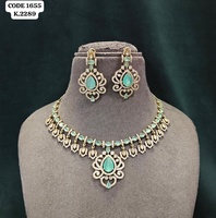 Ensemble collier et boucles d'oreilles élégant en zircon rose pastel avec accents AD, forme goutte royale, ethnique, pour mariage, fiançailles et soirée, pour femme