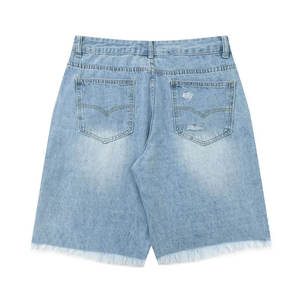 Men's <b>Light</b> Wash Denim Shorts High Waist Straight Leg Raw Edge Casual Summer Wear Cotton Fabric Woven Design - Product Image 2