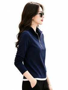 Sudadera Unisex de Forro Polar con Cuello Alto y Cierre de Cremallera de un Cuarto, Color Azul Marino, Marca Oneten Apparel, con Logotipo Bordado, Servicio OEM - Product Image 5
