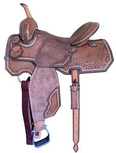 Sillín Western de Cuero Marrón Oscuro con Diseño de Cesta Tejida para Senderismo y Recreación - Product Image 1