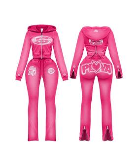 Survêtements pour femmes, ensemble 2 pièces en tissu délavé, veste coupe-vent à double fermeture éclair personnalisée, pantalon de sport, survêtement d'hiver pour femmes - Product Image 4