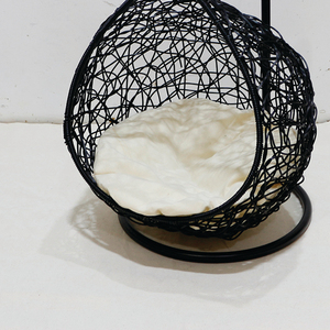 Modern Black Woven Pet <b>Swing</b> Chair with White Cushion Hanging Bed for Cats Dogs <b>Round</b> Design Comfortable Fiber Material - Product Image 4