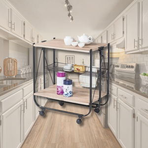 Facile assemblez le chariot de chariot à panneau de bois de double couche pour la cuisine - Product Image 1