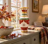 Vase en marbre traditionnel très vendu pour table de cimetière, rouge, or, vert, décoratif, fait main, design rond brillant pour Noël