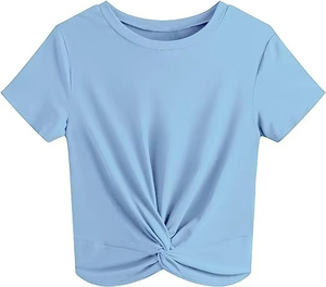 <b>Top</b> Quality Women <b>Crop</b> <b>Top</b> T-Shirt Short Sleeve Crew Neck Solid Color Knitted Casual Wear Spring Summer Cheap price OEM - Product Image 4