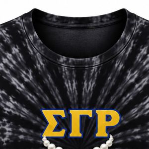 Camiseta de Mujer con Estampado Tie Dye Negro y Gris, Diseño Gráfico Dorado y Azul con Perlas, Manga Corta, Cuello Redondo, Informal, de Algodón, para Verano - Product Image 5