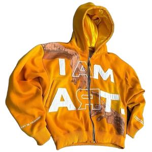 Sweat à capuche pour homme, délavé à l'acide, 100% coton, effet soleil, streetwear, coupe classique, logo frontal, tissu épais 300g - Product Image 4