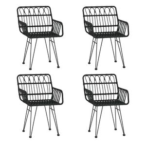 Ensemble de salle à manger de jardin en rotin PE noir et verre trempé, mobilier de patio avec composants en acier - Product Image 4