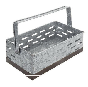 Caddy en métal galvanisé au design moderne avec 4 compartiments \ Porte-ustensiles de pique-nique de cuisine rustique de ferme - Product Image 3