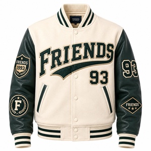 Veste universitaire en cuir vert clair pour homme, avec patch brodé personnalisé, style preppy, pour l'automne - Product Image 1