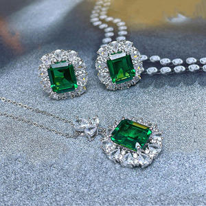 Bijoux de mode pour femmes, boucles d'oreilles, bagues et colliers exquis, ensemble de bijoux en argent émeraude de luxe - Product Image 1