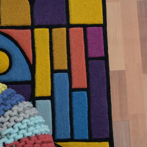 Tapis en laine tufté à la main, design géométrique abstrait chromatique 3D, art moderne coloré, tapis fait main pour salon - Product Image 6