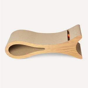 Griffoir pour chat avec lit de repos, coussin en forme de lit avec jouet à bille et herbe à chat, 34,3 x 11,8 x 11,8 po, couleur bois - Product Image 1
