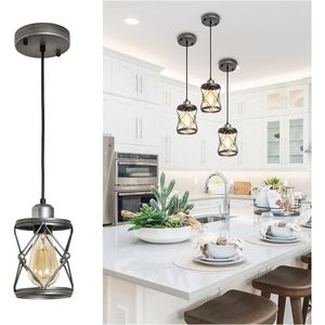 Suspension industrielle rustique mini cage gris argenté réglable pour îlot de cuisine et luminaire suspendu style ferme - Product Image 2