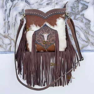 Bolso Bandolera de Cuero con Flecos Hechos a Mano, Bolso Elegante de Piel de Vaca para Mujer, Multiusos, ¡Gran Venta! - Product Image 1