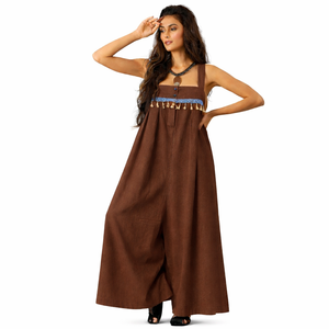 Combinaison décontractée haut de gamme pour femme, 60/40 lin/coton, boutonnée, brodée, tie-dye, taille haute, doublure douce en mulmul, idéale pour l'été - Product Image 3